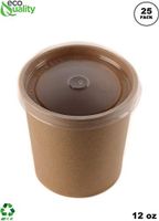 [25 Pack] 12 oz Disposable Kraft Paper Soup Containers with Plastic LIDS - Half Pint Ice Cream Containers, Frozen Yogurt Cups, Restaurant, Microwavable, Take Out, Food Storage, Recyclable