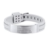 Supcare Personalized Silicone Medical Alert Bangle Bracelet Stainless Steel, Free Engraving Medical Emergency Identification Type 1 Diabetes Bracelet Jewelry with Adjustable Grey Silicone Band…
