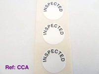 1000 Labels , Inspected Labels , Tamper Evident Labels , 19mm Diameter Round , Black on White , Stickers break up on attempted removal