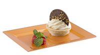[40 Count - 6 Inch Plates] Rectangulete Designer Tableware Premium Heavyweight Plastic Copper - Gold Color Rectangle Dessert Plates With Border, Party & Wedding, Event Plate, Disposable Dishes
