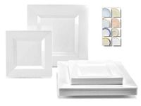 " OCCASIONS" 120 Plates Pack,(60 Guests) Wedding Party Square Disposable Plastic Plates Set -60 x 9.5'' Dinner + 60 x 6.5'' Dessert (Square White)