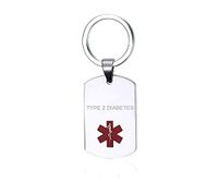 VNOX Type 2 Diabetes Stainless Steel Medical Alert Dog Tag Emergency Keychain Keyring for Men Women