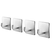 Xisheep Storage Hanger, Stainless Steel Towel Hooks/Bathroom Hook Self 4Pcs Wall Adhesive Hanging Hooks Bathroom Products Home Decorations, for Home DIY Day Silver