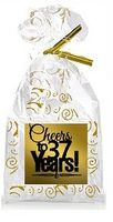CakeSupplyShop Item#037CTC 37th Birthday/Anniversary Cheers Metallic Gold & Gold Swirl Party Favor Bags with Twist Ties