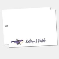 Personalized Flat Whale Notecard Set - 10 Customized Notecards with Envelopes - NC183