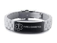 VNOX Type 2 Diabetes Medical Alert ID Grey Silicone Rubber Stainless Steel Adjust Bracelet Wristband