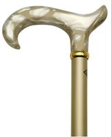 Walking Cane Pearly Pearl Walking Stick Cane has a Derby Lucite Pearly Handle with Hardwood Metallic Gold high Finish 36" Shaft 250 lb Cap