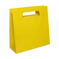 JAM PAPER Heavy Duty Glossy Die Cut Bags with Rectangular Handle - 15 x 15 x 5 1/2 - Yellow - Bulk 100 Bags/Pack