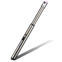 USB Rechargeable Arc Lighter, Long Neck, Windproof, Ideal for Gas Stove, Candles, Fireplace, BBQ, Kitchen Grills, Flameless, No Butane, Electric Beam Lighter (Brown) (Silver)