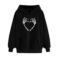 Women’s Autumn Winter Print Long Sleeve Sweatshirt Hoodies Casual Loose Pullover Tops with Pockets Black