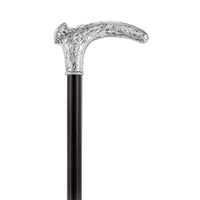 Sterling Silver Stag Horn Replica Walking Cane with Black Beechwood Shaft and Collar