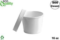 16 oz Disposable White Paper Soup Containers [500 Count] - Pint Ice Cream Containers, Frozen Yogurt Cups, Restaurant, Microwavable, Take Out, to Go Deli Containers, Recyclable