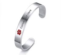 XUANPAI Sliver Free Engraving Stainless Steel Medical Alert Bracelet Cuff Bangle for Women Grils,7.7"