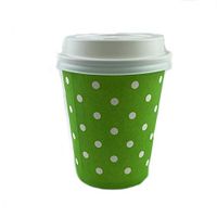 Worlds 8OZ Disposable Green Polka Dot Paper Drinking Cups and White Lids For Hot/Cold Drinks,Coffee,Latte, Cappuccino 50 set