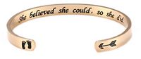 fishhook Personalized Engraved Inspirational Motivational Mantra Quote Stainless Steel Cuff Bangle Bracelet for Women Girls (Gold, she Believed she Could so she did)