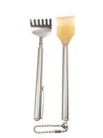 Qaoquda Portable Extendable Telescopic Back Scratchers/Hand Massager/Backslap with Rubber Handles (Steel - 2 Pcs)