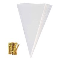 Cellophane Bag, Sweets Clear Cone Bags and Ties for Party Christmas and Festivals, 50 Pcs