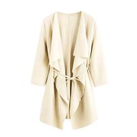 Ros1ock Women Solid Color Blazer Elegant Waterfall Collar Coats Casual Jacket Outerwear Beige