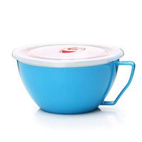 Bowl Noodle bowl lid handle stainless crisper leakproof plastic soup Rice Household tableware, retro bowl (Color : Color: Blue)
