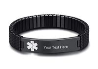 VNOX Free Engraving Black Stainless Steel Medical Aert ID Strentch Bracelet for Women Girl,7"-7.2"