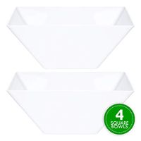 Plasticpro Disposable Square Plastic Medium White Serving Bowls Extra Heavy Duty for Party's Snack or Salad Bowl, Elegant Pack of 4