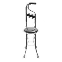 Stainless Steel Portable Folding Walking Stick with Chair Seat Stool Travel Cane,Black