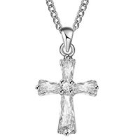 YouCY Crystal Cross Pendant Necklace Cubic Zirconia Long Necklace Jewelry Christmas Gift For Women Girls,Silver
