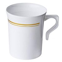BalsaCircle 24 pcs 8 oz White with Gold Trim Glossy Plastic Cups - Disposable Wedding Party Catering Tableware