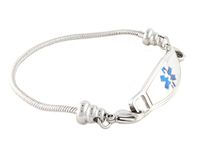 N Style ID Women's Beaded Pan-Dorra Style PRE-Engraved"Type 1 Diabetes" Medical Id Bracelet - Blue 7.75