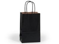 Pack Of 250, Black Recycled Kraft Paper Shopping Bags W/Serrated Edge Tops & Sturdy Paper Twisted Handles - Rose 5.5 X 3.25 X 8.5" Solid Made In USA