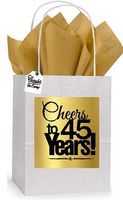 45th Cheers Birthday/Anniversary White and Gold Themed Small Party Favor Gift Bags Tags -12pack