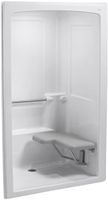 KOHLER K-12112-C-0 Freewill 52" x 38-1/2" x 84" Barrier-Free Shower Stall with Brushed Stainless Steel Grab Bars and Seat On Right Side, White