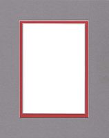 Pack of (5) 11x14 Double Acid Free White Core Picture Mats Cut for 8x10 Pictures in Ocean Grey and Real Red
