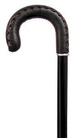 Bond Street Italian Black Calf Leather Crook Handle Walking Cane