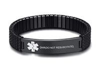VNOX Black Stainless Steel Medical Aert ID DNR(DO NOT RESUSCITATE) Watch Band Strentch Bracelet for Women Girl