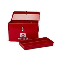 Mind Reader Vintage First Aid Box Empty, Household Storage Supply Box, Emergency Kit Organizer Tin, Removable Tray with Side Handles, Large