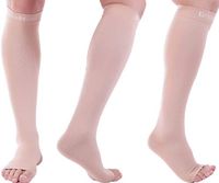 Doc Miller Premium Open Toe Compression Socks 1 Pair 30-40mmHg Medical Grade Support Graduated Pressure Recovery Circulation Varicose Spider Veins Airplane Maternity Stockings (Skin/Nude, Large)