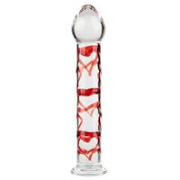 Red Heart Stripe Skin Rub Crystal Smooth Glass Wand