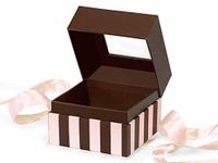 All Occasion Presentation Box - Bulk Chocolate & Pink Stripe Petite Square Box w/Ribbon 3-3/4x3-3/4 - (18 Per Pack) - WRAPS-BFB1CP