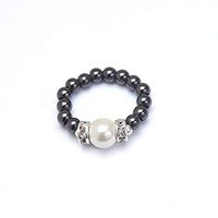 Black Magnetic Therapy Stretch Ring with Large White Magnet Bead (XSmall Ring Size 5-6)