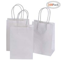 Road 5.25 x 3.75 x 8 Inches Small Kraft White Paper Bags with Handles, Shopping, Grocery, Mechandise, Party Bags (100pc)