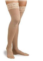 Activa 20-30 mmHg Soft Fit Thigh High with Lace Top Socks, Barely Beige, Medium