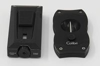Colibri Black + Black Stealth 3 Lighter & V Cut Cigar Cutter Gift Set