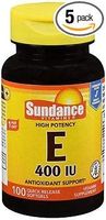 Sundance Vitamins High Potency E 400IU - 100 Softgels, Pack of 5