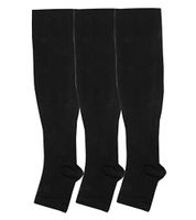 Open toe Toeless Compression Socks 3 Pairs for Women& Men 15-20 mmHg Knee High Toeless Support Stockings Hose Athletic Running Travel Pregnancy(L/XL, Black)