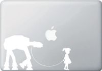 Girl Walking Robot - Vinyl Laptop or MacBook Decal YYDCo. (8.5" w x 4.5" h)(White)