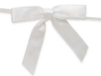 Pre-Tied Satin Gift Bows - White 2" Pre-Tied Satin Bows with 4-1/2" Twist Ties~ 3/8" Ribbon (12 Packs; 12 Bows) - WRAPS-26301