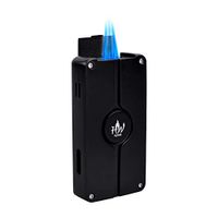 Jet Torch Lighter, 3 Flame Butane Refillable Cigarette Lighter with Visible Gas Tank and Cigar Punch