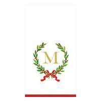 Caspari Christmas Laurel Wreath Paper Guest Towel Napkins in Letter M, 60 Napkins Included