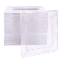 50 Plastic Square Plates - 8 Inch Clear Disposable Plates for Dessert, Salad or Appetizer, Bulk Set
